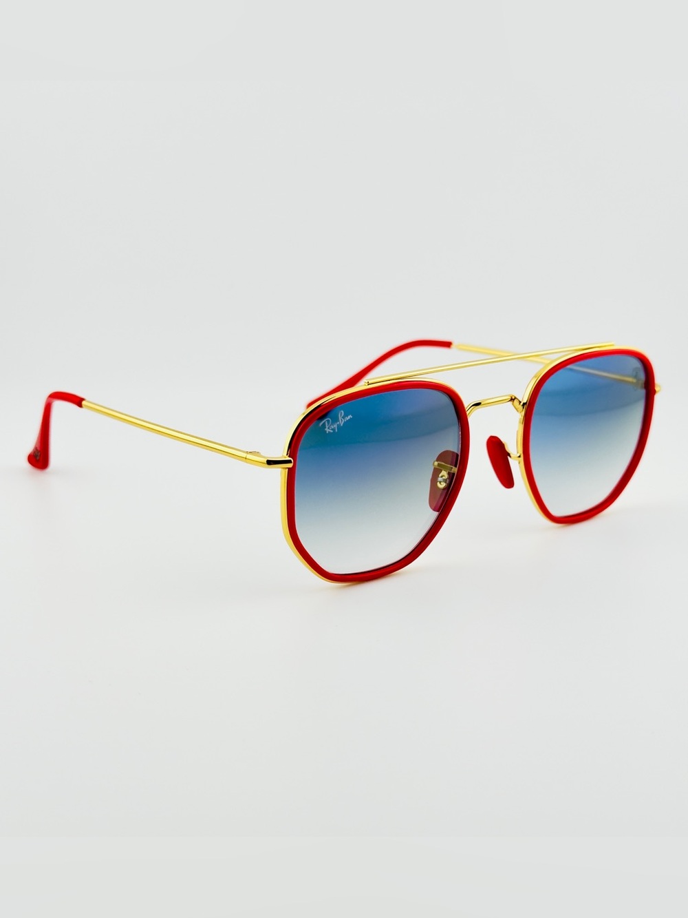 Ray-Ban Scuderia Ferrari Sunglasses RB3748M Gold Frame Light Blue Gradient Lens - Picture 7 of 15